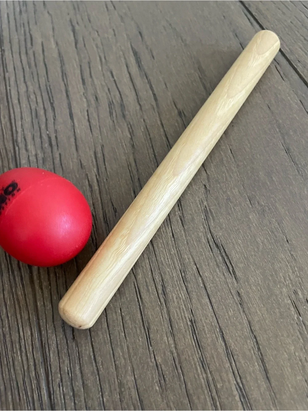 Wooden Frog Guiro Rattle with Red Rhythm Ball and Mallet - Kids Toys
